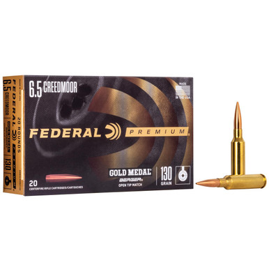 Federal Premium Gold Medal 6.5Creedmoor 130gr Berger Hybrid Open Tip Match 20 Per Box
