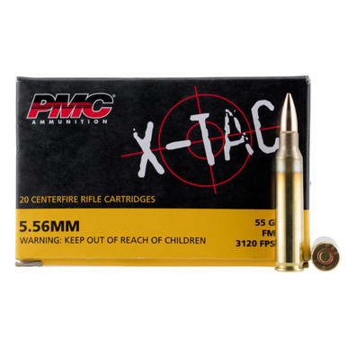 PMC X-Tac Target 5.56x45mm NATO 55 gr Full Metal Jacket Boat-Tail (FMJBT) 20 Per Box